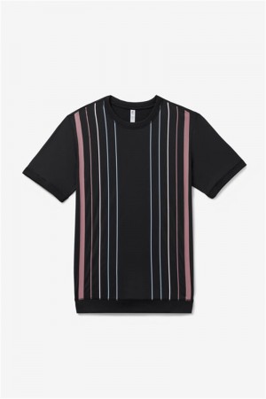 Black Men's Fila Back Spin Short Sleeve Printed Crew Shirts | Saudi Arabia-015746