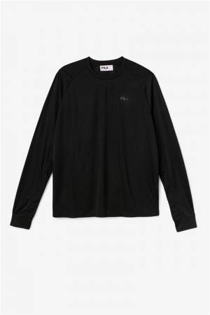 Black Men's Fila Jazam Long Sleeve Crew Tops | Saudi Arabia-095167