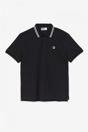 Black Men's Fila Jelen Polo Shirts | Saudi Arabia-389105
