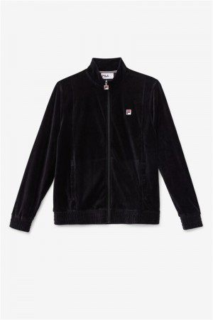 Black Men's Fila O-Fit Velour Jackets | Saudi Arabia-059741