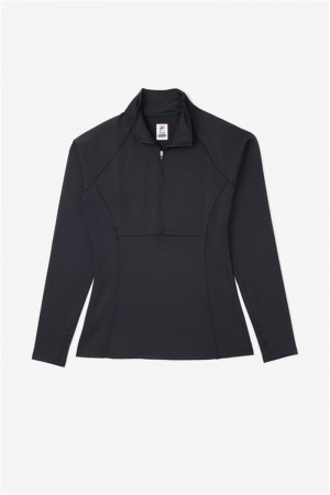 Black Women's Fila Essentials 1/2 Zip Tops | Saudi Arabia-846350