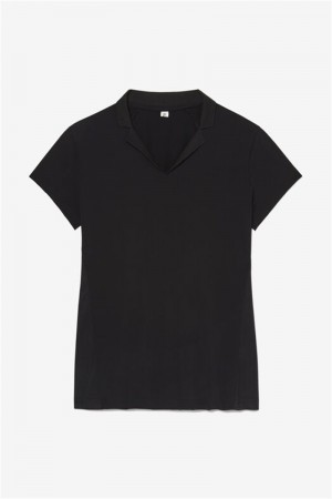 Black Women's Fila Essentials Short Sleeve Polo Shirts | Saudi Arabia-719235