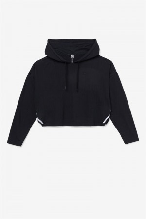 Black Women's Fila Fi-Lux Cropped Hoodie | Saudi Arabia-952683