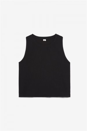 Black Women's Fila Fi-Lux Ribbed Crop Tops | Saudi Arabia-975860