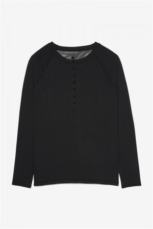 Black Women's Fila Fi-Lux Vls Henley Tops | Saudi Arabia-479825