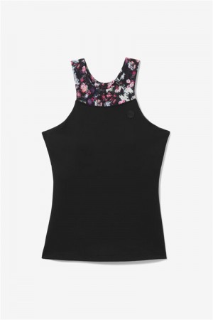 Black Women's Fila Kick Serve Halter Tanks | Saudi Arabia-764309