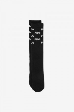 Black Women's Fila Logo Knee High Socks | Saudi Arabia-681732