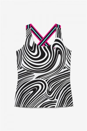 Black Women's Fila Tie Breaker Cross Back Tanks | Saudi Arabia-849156