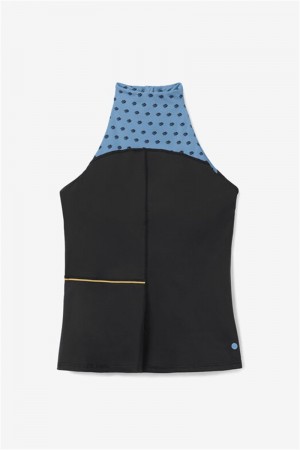 Black / Blue Women's Fila Wild Card High Neck Racerback Tanks | Saudi Arabia-405789