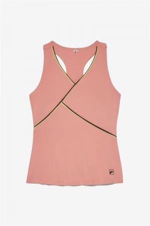 Black / Coral Pink / Yellow Women's Fila Backspin Racerback Tanks | Saudi Arabia-678129