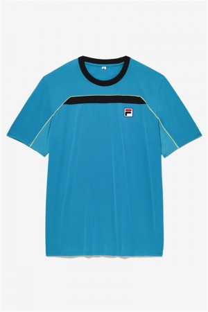 Black / Light Green Men's Fila Backspin Short Sleeve Tops | Saudi Arabia-458709