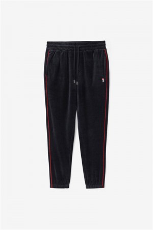 Black / Red / Green Men's Fila Deverall Velour Pants | Saudi Arabia-376801