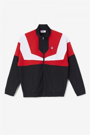 Black / Red / White Men's Fila Amar Track Jackets | Saudi Arabia-647289