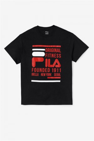 Black / Red / White Men's Fila Original Fitness Tee | Saudi Arabia-806129
