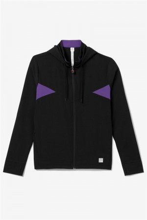 Black / Royal Purple Men's Fila Back Spin Track Jackets | Saudi Arabia-172349