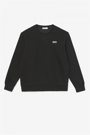 Black / White Men's Fila Garran Crew Sweatshirts | Saudi Arabia-250641