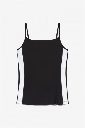 Black / White Women's Fila Essentials Cami Tanks | Saudi Arabia-196408