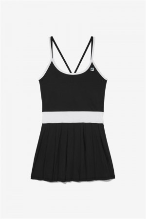 Black / White Women's Fila La Finale Pleated Dress | Saudi Arabia-947520
