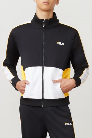Black / White / Gold Men's Fila Michele Jackets | Saudi Arabia-752140
