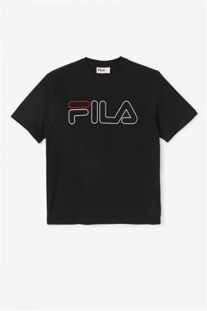Black / White / Red Men's Fila Borough Tee | Saudi Arabia-802513