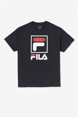 Black / White / Red Men's Fila Stacked Tee Shirt | Saudi Arabia-286409