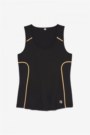 Black / Yellow / Coral Pink Women's Fila Backspin Full Coverage Tanks | Saudi Arabia-701928