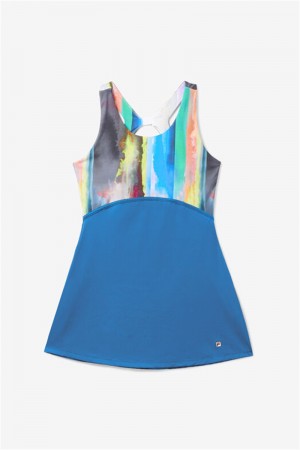 Blue Women's Fila Center Court Galaxy Printed Dress | Saudi Arabia-642193