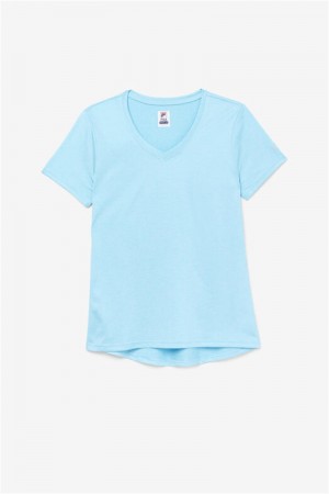 Blue Women's Fila Pickleball Silky V-Neck Tops | Saudi Arabia-947268