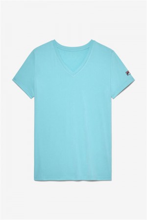 Blue Women's Fila Short Sleeve V-Neck Tops | Saudi Arabia-634781