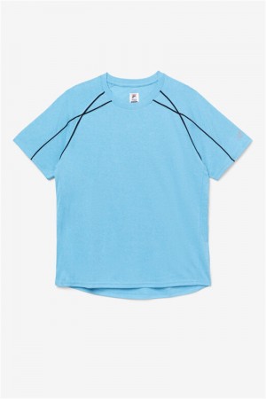 Blue / Black Men's Fila Pickleball Short Sleeve Crew Shirts | Saudi Arabia-057864