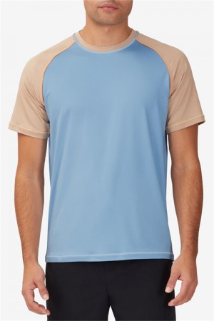 Blue / Black Men's Fila Wild Card Short Sleeve Crew Shirts | Saudi Arabia-283497