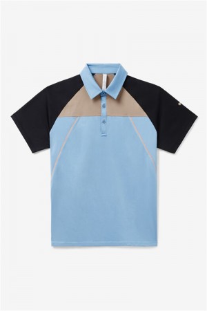 Blue / Black Men's Fila Wild Card Short Sleeve Contrast Polo Shirts | Saudi Arabia-510862