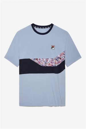 Blue / Navy Men's Fila Solar Power Short Sleeve Speed Crew Shirts | Saudi Arabia-835469