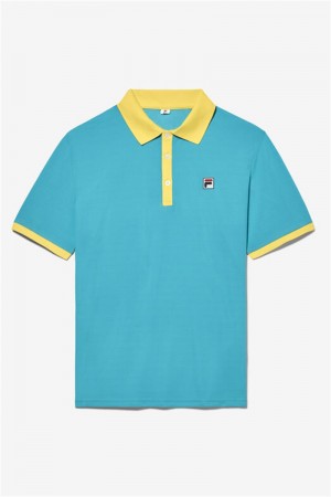 Blue / Orange Men's Fila Groundbreaker Short Sleeve Polo Shirts | Saudi Arabia-782905