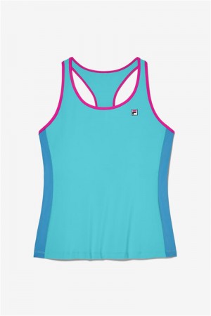 Blue / Pink Women's Fila Tie Breaker Racerback Tanks | Saudi Arabia-607214