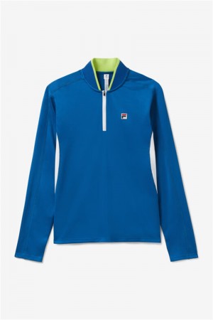 Blue / White Men's Fila Center Court 1/4 Zip Shirts | Saudi Arabia-530769