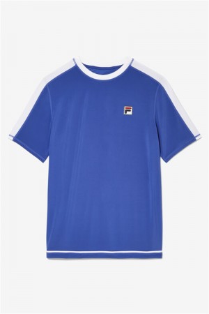 Blue / White Men's Fila La Finale Short Sleeve Crew Shirts | Saudi Arabia-790832
