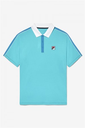 Blue / White Men's Fila Tie Breaker Short Sleeve Polo Shirts | Saudi Arabia-182597