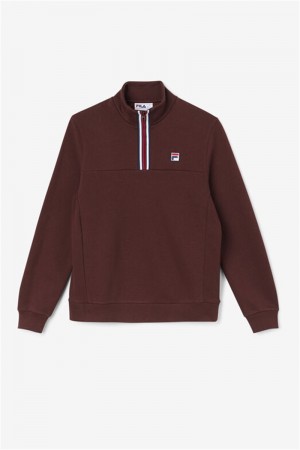 Brown Grey Men's Fila Weston Half Zip Sweatshirts | Saudi Arabia-964520