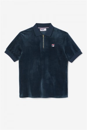 Dark Turquoise Men's Fila Devon Velour Polo Shirts | Saudi Arabia-283165