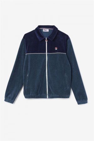 Dark Turquoise / Navy Men's Fila Gerard Velour Jackets | Saudi Arabia-850793