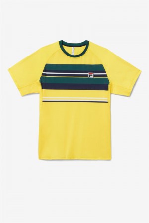 Deep Turquoise / Stripes Men's Fila Heritage Striped Short Sleeve Crew Polo Shirts | Saudi Arabia-429018