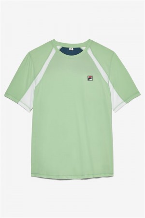 Green Grey / White / Blue Coral Men's Fila Baseline Short Sleeve Crew Shirts | Saudi Arabia-925014