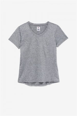 Grey Women's Fila Pickleball Silky V-Neck Tops | Saudi Arabia-902736