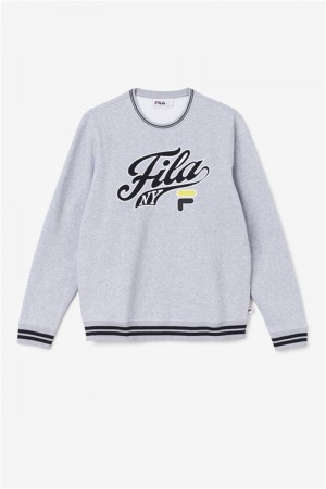 Light Grey / Black Men's Fila Taylor Crewneck Sweatshirts | Saudi Arabia-248605