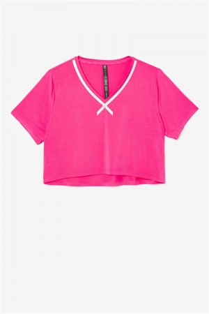 Light Pink Women's Fila Fi-Lux High-Low Crop Tops | Saudi Arabia-894231