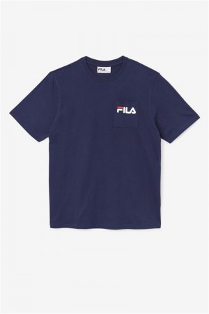 Navy Men's Fila Curtis Pocket Tee | Saudi Arabia-874620