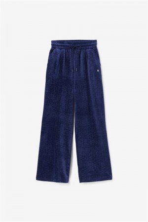 Navy Men's Fila Devika Velour Track Pants | Saudi Arabia-723916