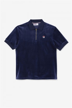 Navy Men's Fila Devon Velour Polo Shirts | Saudi Arabia-258619
