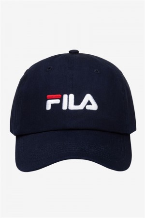 Navy Men's Fila Embroidered Logo Baseball Hats | Saudi Arabia-756138